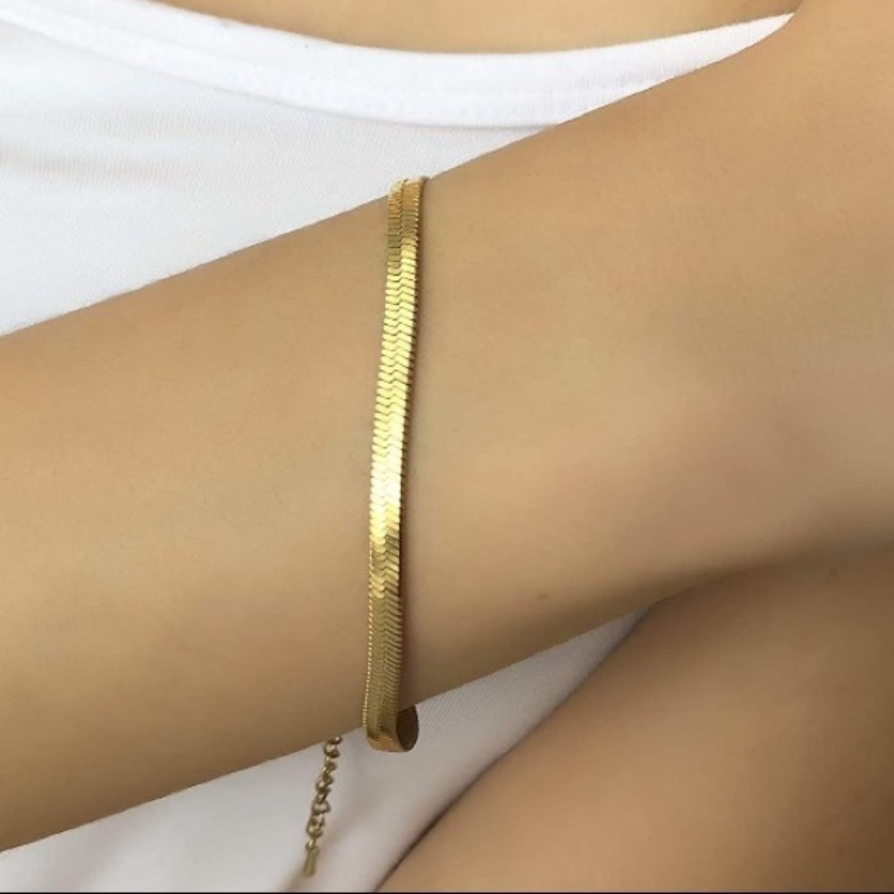 18K GOLD plated FLAT HERRINGBONE SNAKE BRACELET